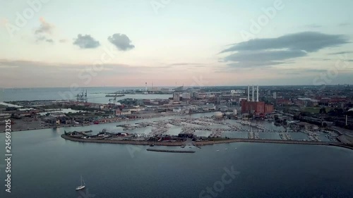 Lovely sunset over the northern parts of Copenhagen. Capital of denmark located in the eastern part. Filmed with drone Mavic Pro