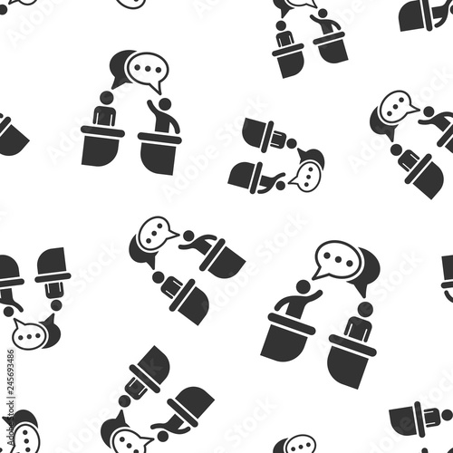 Politic debate icon seamless pattern background. Presidential debates vector illustration. Businessman discussion symbol pattern.
