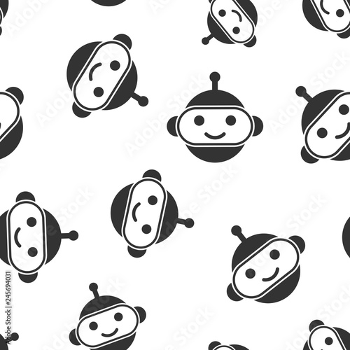 Cute robot chatbot icon seamless pattern background. Bot operator vector illustration. Smart chatbot character symbol pattern.