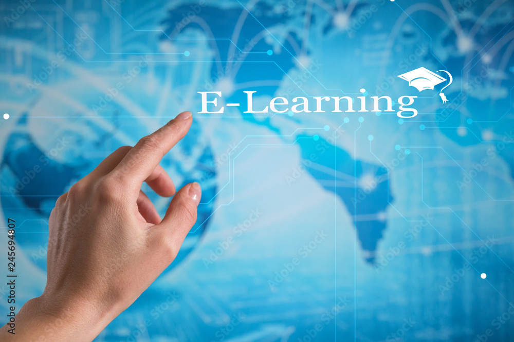 E-learning concept with a teacher presenting online education program E-learning concept with a teacher presenting online education program
