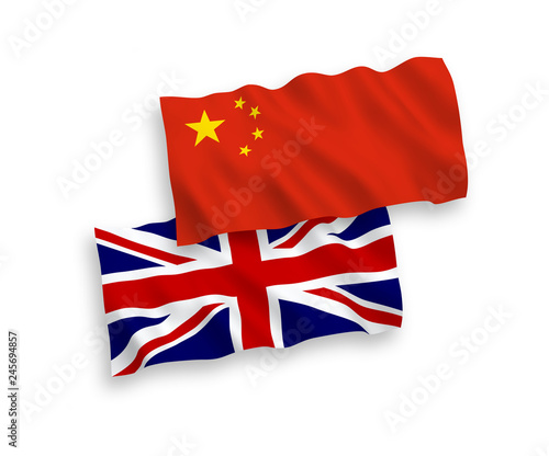 Flags of China and Great Britain on a white background