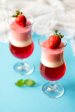 Panna Cotta on blue backgroun in Valentines Day