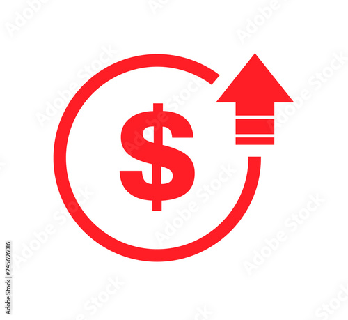 Cost symbol dollar increase icon. Vector symbol image isolated on background .
