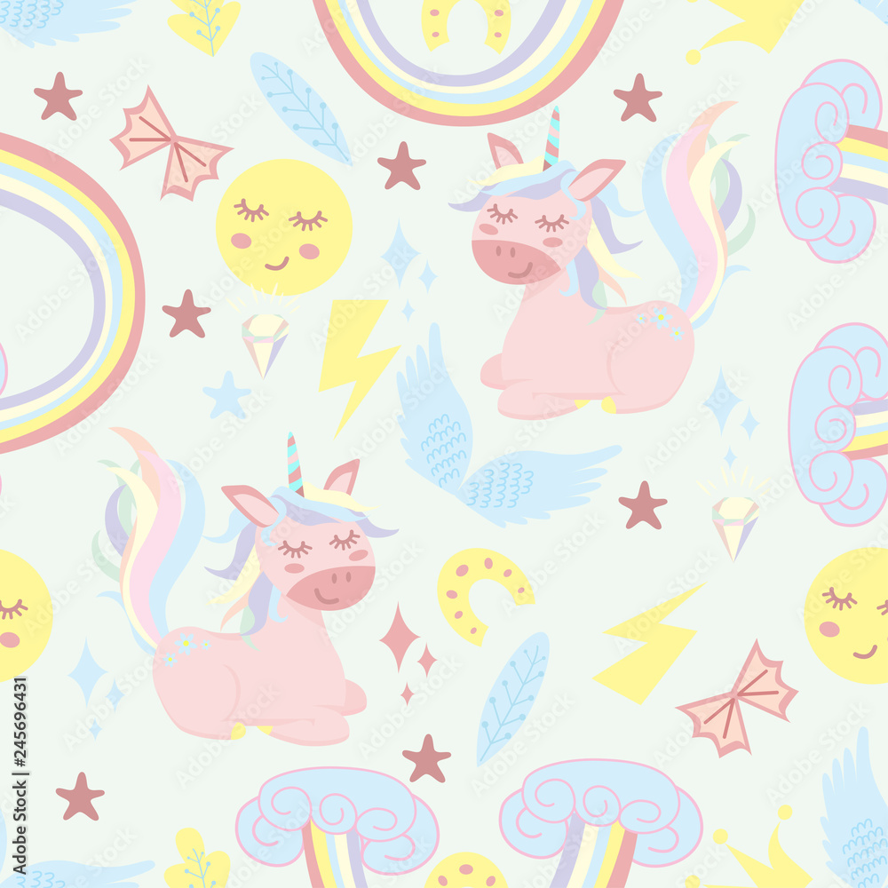 seamless pattern with unicorn and rainbow - vector illustration, eps seamless pattern with unicorn and rainbow - vector illustration, eps