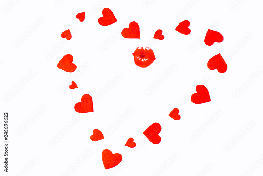 Isolated red hearts on white background.