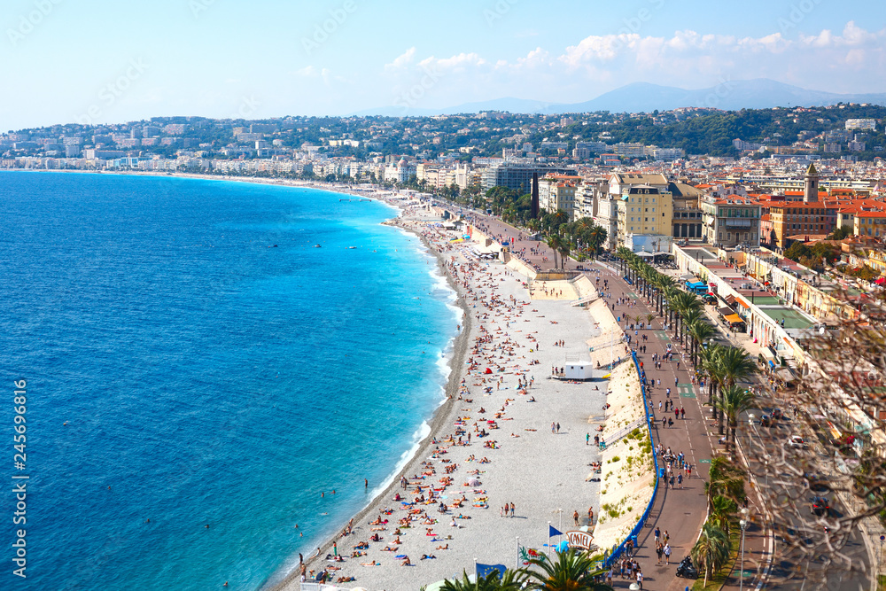 Nice view of the beach on a sunny day. France. Cote d'Azur.