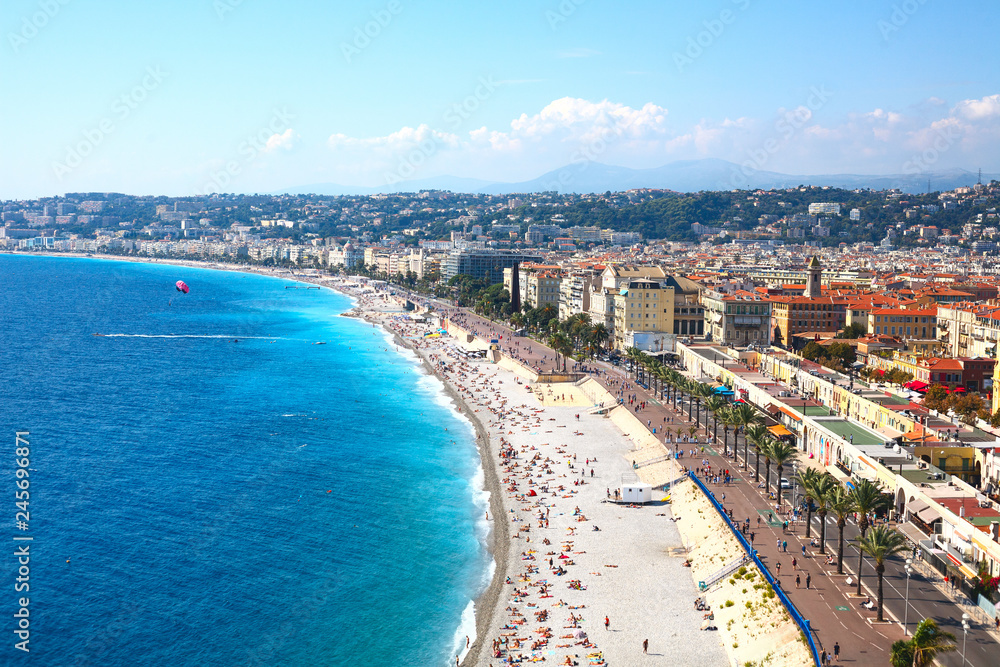 Fototapeta premium Nice view of the beach on a sunny day. France. Cote d'Azur.