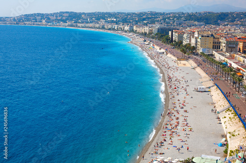 Nice view of the beach on a sunny day. France. Cote d'Azur.