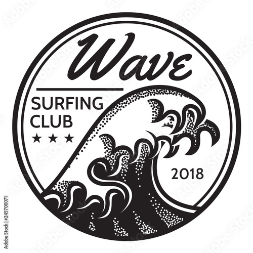 Vector monochrome pattern on the theme of water wave and surfing