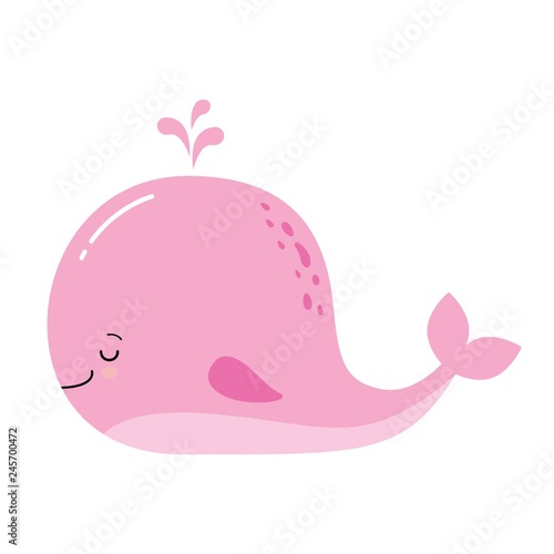 Cute cartoon whale. Adorable little pink whale vector illustration collection.
