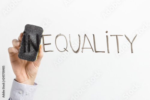 Cleaning part In in word Inequality on white background photo