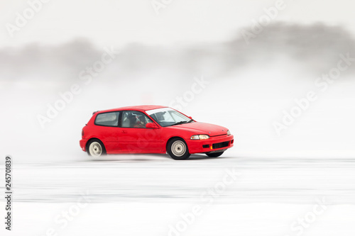 Obraz na płótnie Red car at ice racing