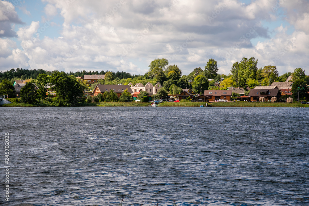 TRAKAI, LITHUANIA: Uzutrakis manor on the board of Galves lake near Trakai town