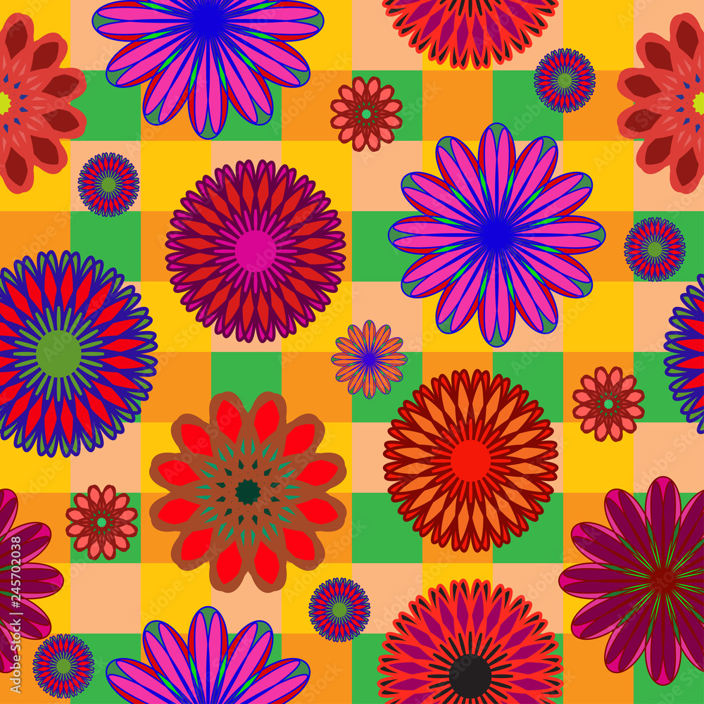 bright seamless pattern of abstract colors on checkered background bright seamless pattern of abstract colors on checkered background