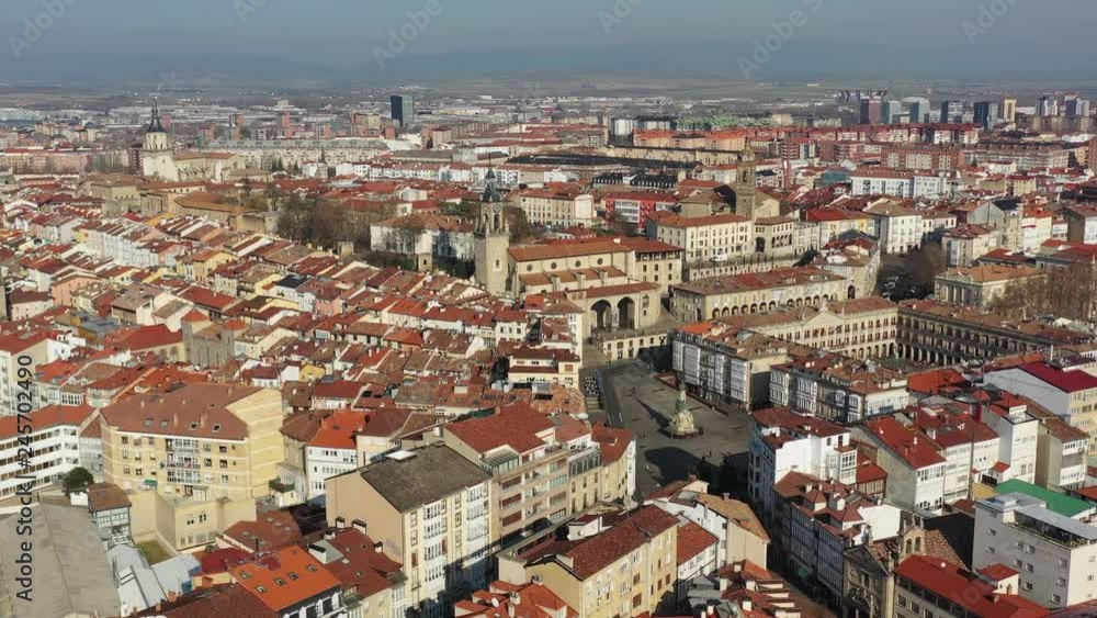 Aerial view of cityscape of Vitoria-Gasteiz, capital city of the Basque Autonomous Community, beautiful historic square Andre Maria Zuria/Virgen Blanca from above - landscape panorama of Spain, Europe Aerial view of cityscape of Vitoria-Gasteiz, capital city of the Basque Autonomous Community, beautiful historic square Andre Maria Zuria/Virgen Blanca from above - landscape panorama of Spain, Europe