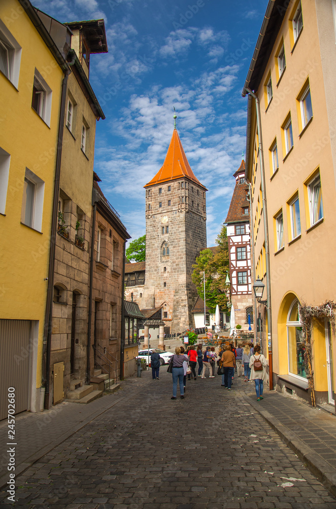 Old medieval Tower Tiergartnertorturm, Nurnberg, Bavaria, Germany