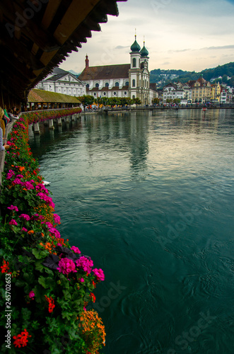 Reuss river from wooden Chapel Bridge, Luzern, Switzerland