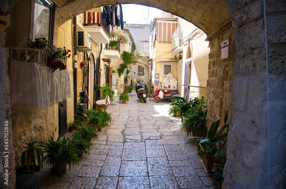 Small courtyard in Bari city, Puglia Apulia region, Southern Italy