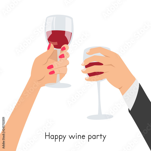 Hands holding a glasses with red wine.