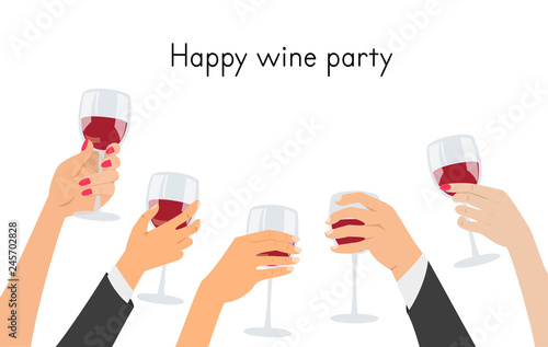 Hands holding a glasses with red wine.