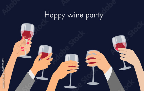 Hands holding a glasses with red wine.