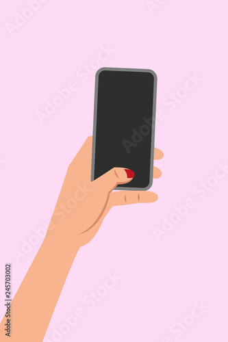 Human hand holding smartphone.