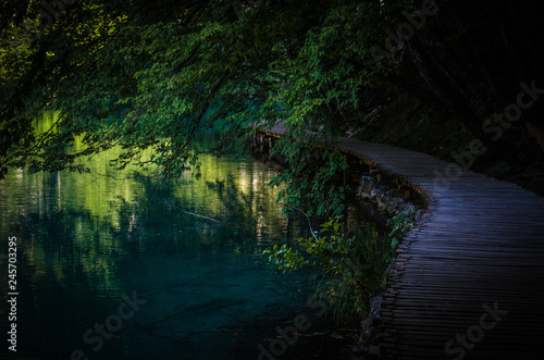 Wooden path boardwalk bridge  National park Plitvice Lakes  Croatia