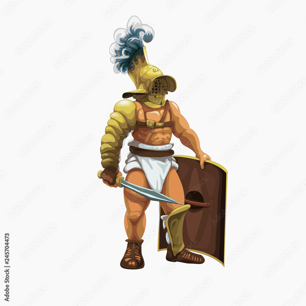 Gladiator murmillo getting ready to perform in the arena, vector illustration. Gladiator murmillo getting ready to perform in the arena, vector illustration.