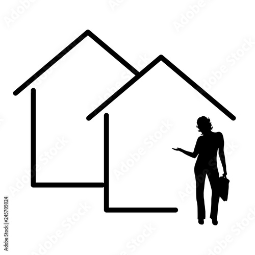 house icon with woman real estate agent