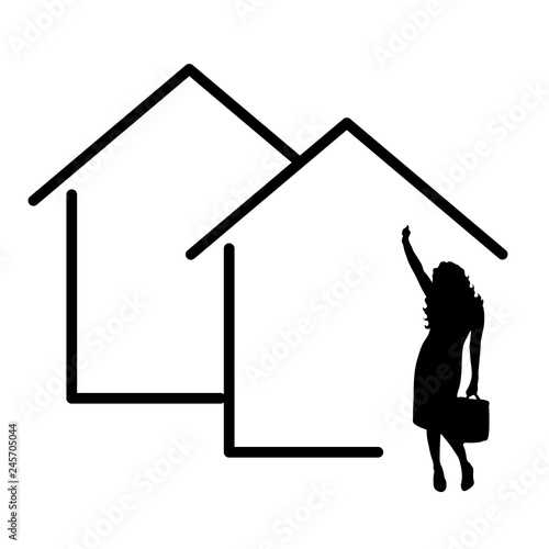 house icon with woman real estate agent