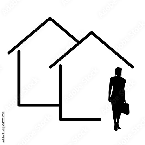 house icon with woman real estate agent