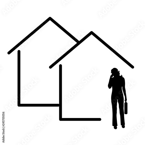 house icon with woman real estate agent