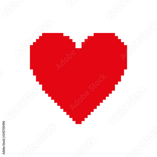 Red pixel heart icon. Symbol of love. Vector illustration.