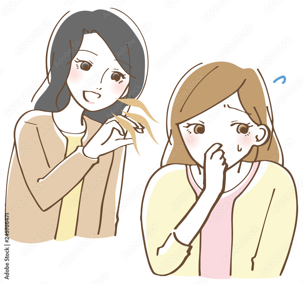 口臭くさい　女性　イラスト