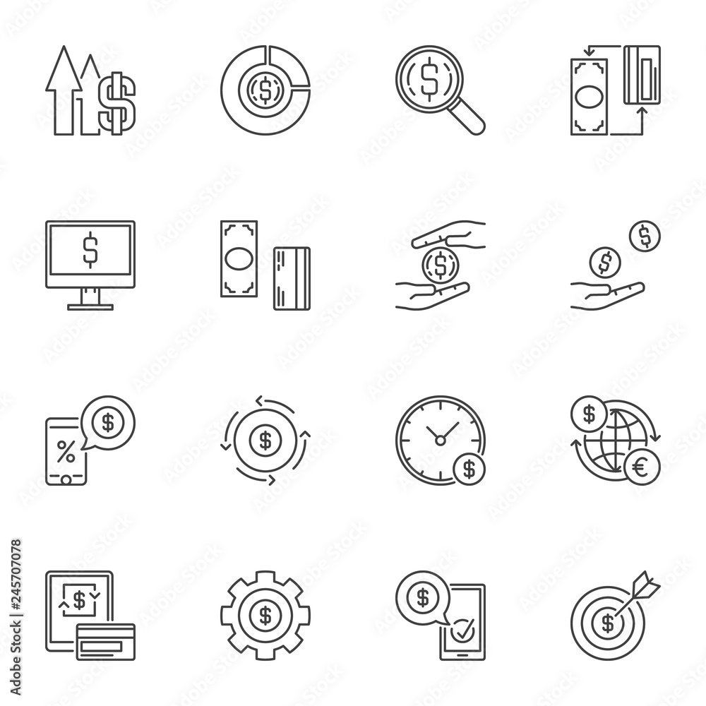 Vector Money concept icons with dollar sign in thin line style Vector Money concept icons with dollar sign in thin line style