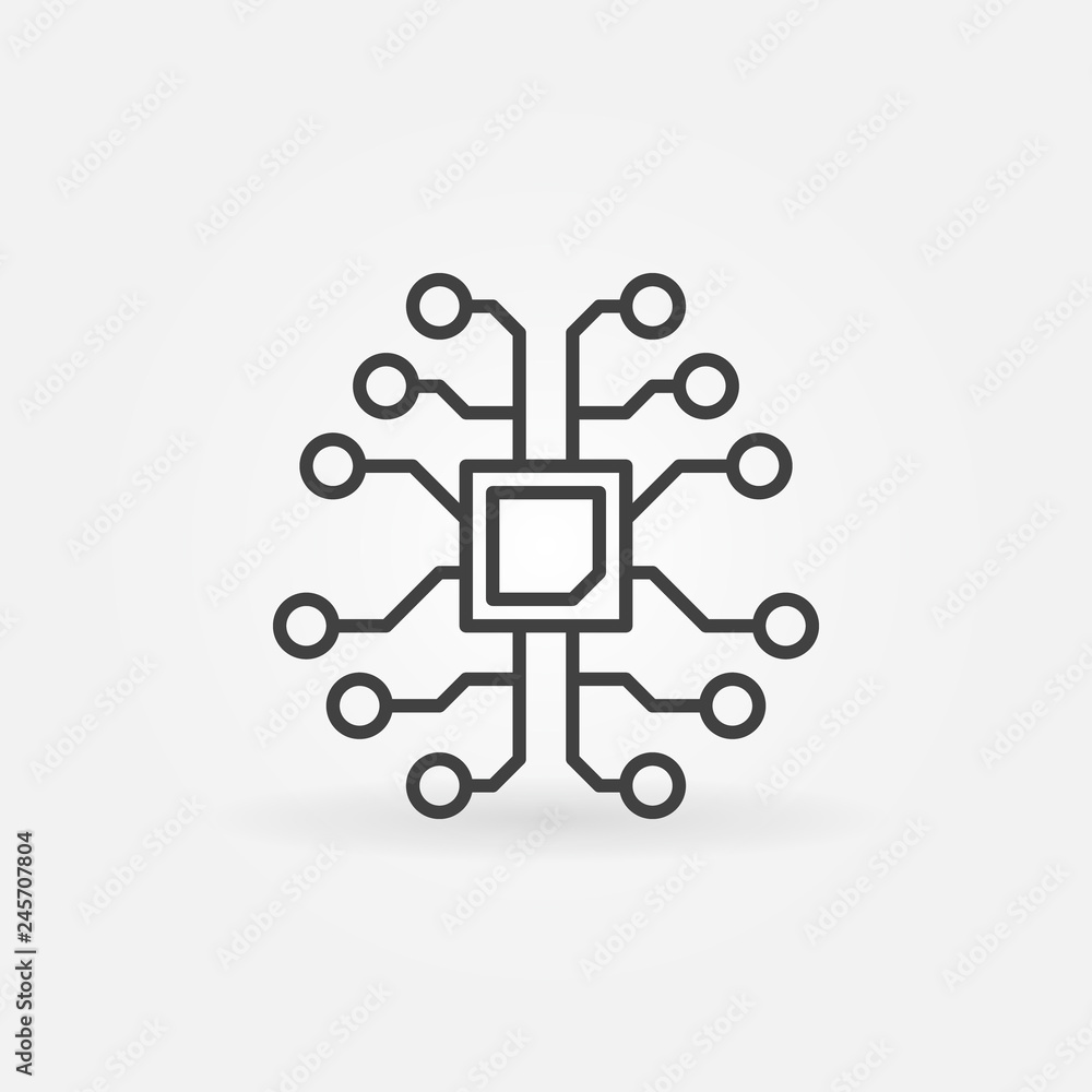 AI brain with chip concept outline icon or logo element AI brain with chip concept outline icon or logo element