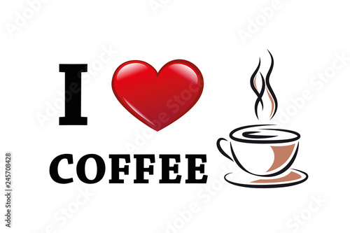 I love coffee typography with red heart and coffee cup vector illustration EPS10