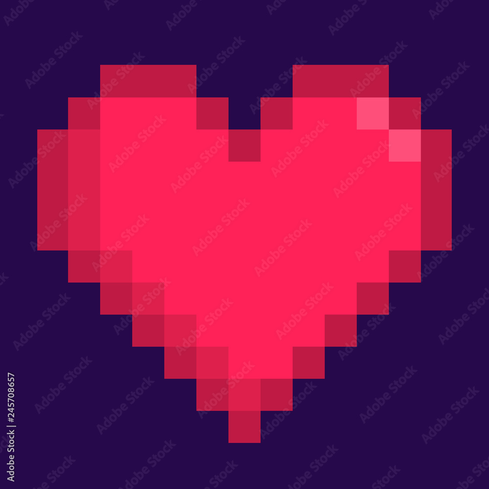 Obraz premium Heart pixel icon. Flat vector illustration isolated.