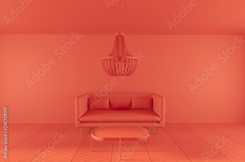 Clay interior rendering, lving room in modern minimalistic style 3D illustration (ID: 245709019)