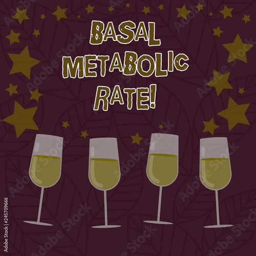 Conceptual hand writing showing Basal Metabolic Rate. Business photo text Minimum energy level require to sustain vital function Filled Cocktail Wine with Scattered Stars Confetti Stemware