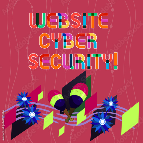 Handwriting text writing Website Cyber Security. Concept meaning protecting computer or data from unauthorized attacks Colorful Instrument Maracas Handmade Flowers and Curved Musical Staff