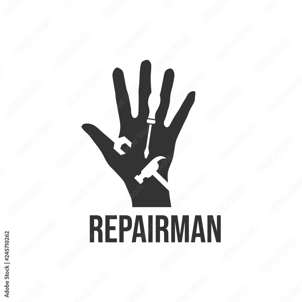 Silhouette of open hand repair tool negative style design. Black silhouette isolated on white background. Vector illustration flat design. Silhouette of open hand repair tool negative style design. Black silhouette isolated on white background. Vector illustration flat design.