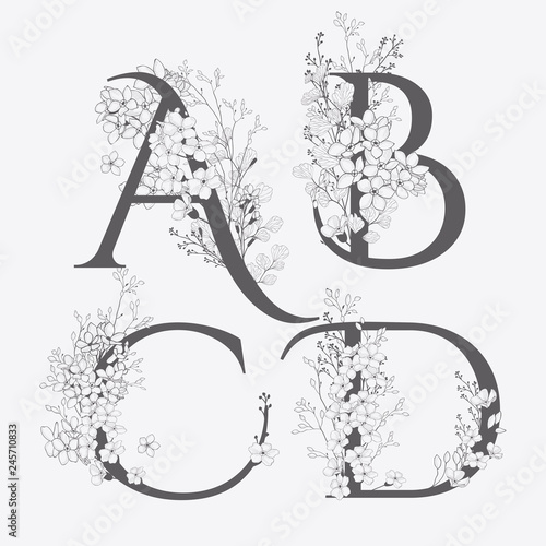 Vector Hand Drawn floral monograms and logos