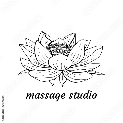 logi with lotus flower and text massage studio
