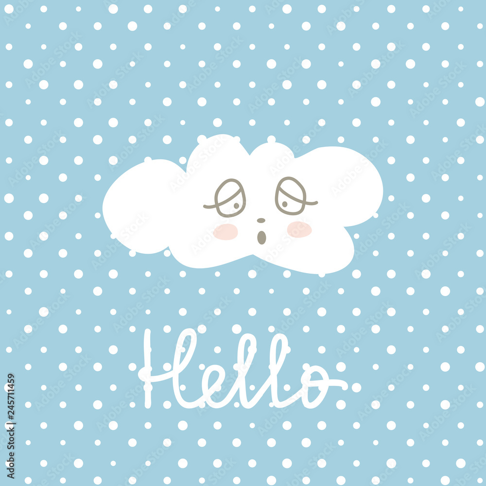 Cute Happy Cloud cartoon on polka pots background. Cute Happy Cloud cartoon on polka pots background.