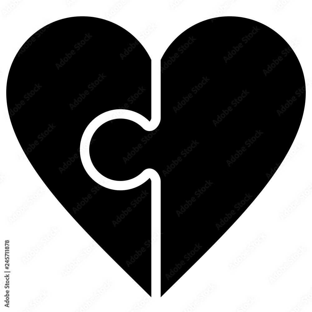 Heart puzzle symbol icon - black simple, isolated - vector Heart puzzle symbol icon - black simple, isolated - vector