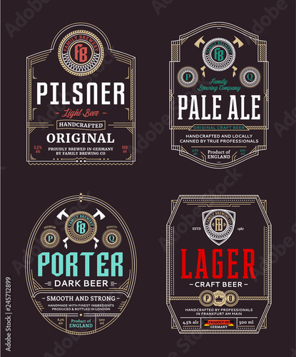 Vector thin line vintage beer labels