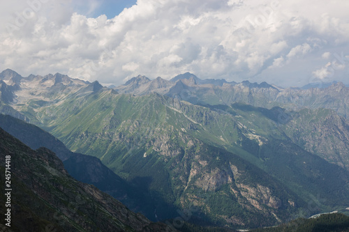 Closeup view mountains scenes in national park Dombai, Caucasus, Russia, Europe