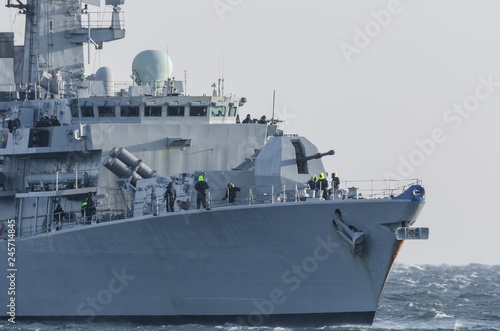 WARSHIP - Shapely frigate on a patrol in the sea