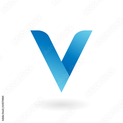 V letter blue flat vector logo template